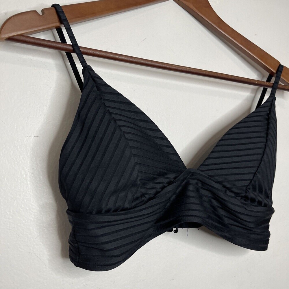 No Boundaries Ribbed Triangle Swimsuit Top Black Medium
